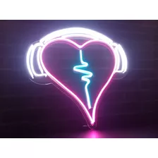 Placa Luminoso Neon De Led - Coração Fone 40x30cm