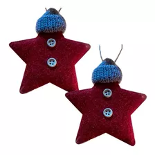 Esferas De Navidad - Estrella Con Gorrito Navideño - 2 Pzas