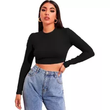 Cropped Manga Longa Gola Alta Moda Gringa P, M, G E Gg