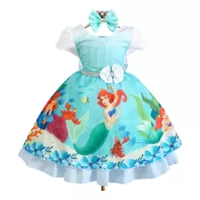 Vestido Infantil Fantasia Sereia Ariel Fundo Do Mar + Tiara