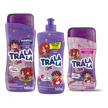 Kit Shampoo + Cond + Creme Para Pentear Tra La La Kids Cacho