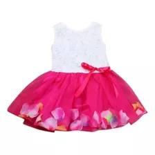 Vestido Floral Rosa E Branco Pétalas Tam 1 Ano Menina Renda 