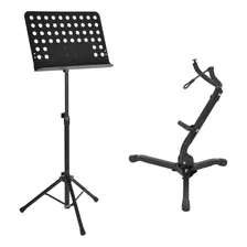 Estante Partitura Maestro Reforçada Pedestal + Suporte Sax