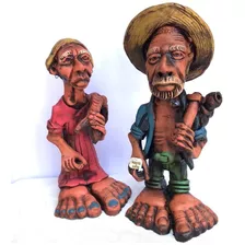 Bonecos Casal Pezão De Barro Original Artesanato Do Nordeste