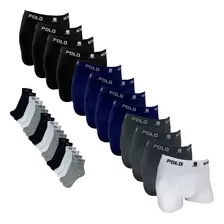 Cueca Boxer Polo Wear Kit Com 12 Por Cor + 9 Pares Meia Rp