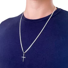 Corrente Masculina Prata 925 Grumet Duplo Com Cruz Crucifixo