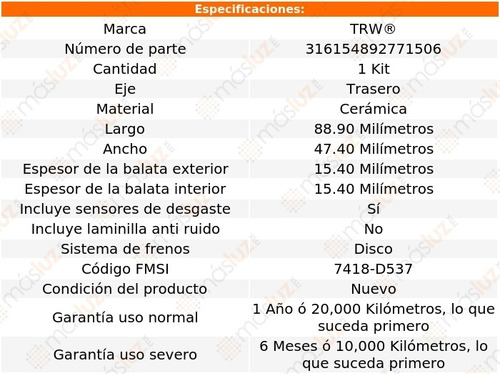 Balatas Ceramicas Traseras Acura Vigor 92 Al 94 Trw Foto 2