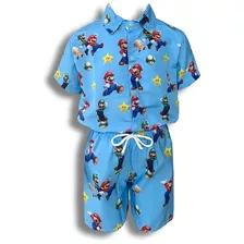 Conjunto Mauricinho Mario Bros - Camisa E Bermuda