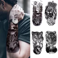 4 Tatuajes Temporales Tigres León Grandes De Hombre Mujer 