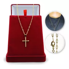 Cordão Colar Ouro 18k 70cm + Pingente Crucifixo Palito Top