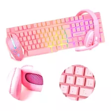 Kit Gamer Teclado Semi Mecânico + Mouse Gamer E Headset Rosa