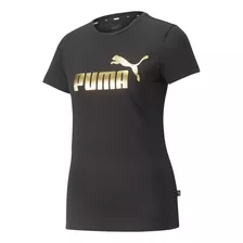 Playera Puma Ess Metallic Logo Tee Negro Con Dorado De Mujer