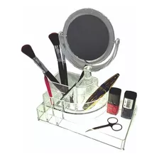 Organizador Acrilico Maquillaje Con Espejo Doble Aumento X 2