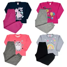 Kit 4 Conjuntos Moletom Roupa Bebê Infantil Menina Flanelado