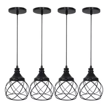 4 Pendentes Aramado Esfera Balonê Regulável Lustre Preto