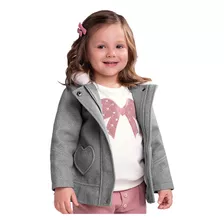 Jaqueta Parka Infantil Suede Cinza Mescla Capuz Com Pelo