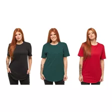 Kit 03 Camiseta Longline Feminina Plus Size Manga Curta C1