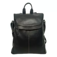 Mochila Bolsa De Couro Legitimo Feminina Anti Furto Cor Preto