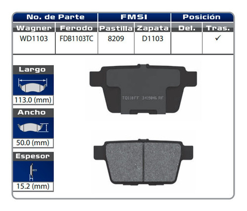 Balatas Traseras Acura Tl 2012 2013 2014 Ceramica Foto 2