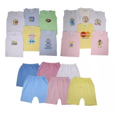 Kit 12 Peças Camiseta Regata Estampada Short Roupinha Bebe