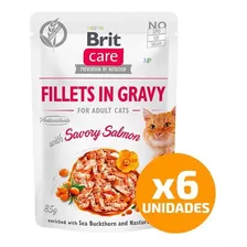 6 X Alimento Gato Brit Care Fillet Gravy Pouch Salmón 85g Np