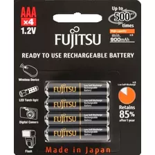 8 - Pilhas Fujitsu Aaa( 900mah) Recarregáveis 500 Recargas