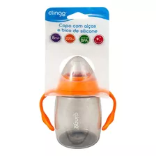 Copo Com Alça E Bico De Silicone 220ml Laranja - Clingo