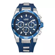 Reloj Loix Hombre La2125-3 Azul Con Plateado, Tablero Azul