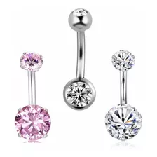 Set 3 Piercing Ombligo Acero Inoxidable Quirúrgico Mujer