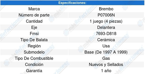 Balatas Ceramica Delanteras Buick Regal V6 3.8l 97 A 04 Foto 3