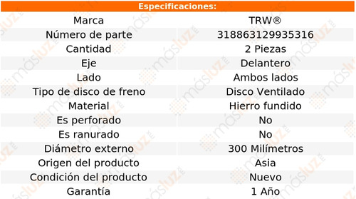 2- Discos Ventilados Delanteros X-type V6 2.5l Awd 01/05 Trw Foto 2