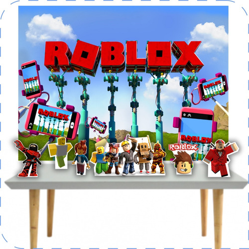 Kit Festa Roblox 1 Painel Poli Banner + Displays Adesivo