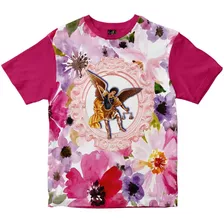 Camiseta São Miguel Com Flores Rosa Rainha Do Brasil