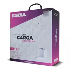 Lámpara Escritorio Velador Led C/ Base De Carga Inalámbrica Estructura Blanco Pantalla Blanco