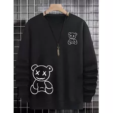 Sudadera Negra Para Hombre Con Estampado De Oso