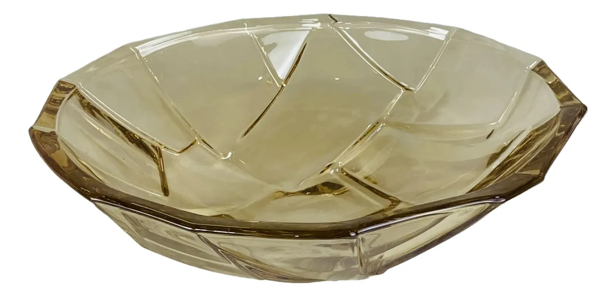 Fruteira Centro De Mesa Cristal Âmbar Vintage 28cm Amarelo
