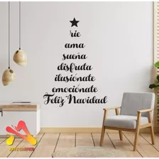 Vinilo Navidad Árbol Ríe Ama 60x50 Para Pared, Vidriera