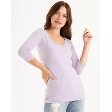 Remera Básica Algodón Y Lycra Manga Tres Cuartos- Mujer