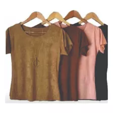 Kit 5 Blusinhas T-shirt Suede Moda Lançamento Outono-inverno