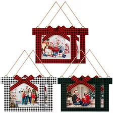 6 Pcs Christmas Picture Frame Ornaments Wood Photo Fram...