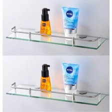 2 Estantes Repisa Vidrio Con Baranda Rectangular Baño Espejo