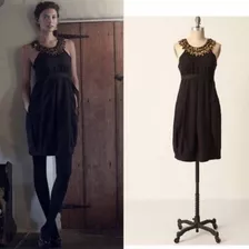 Anthropologie Vestido Negro Corto Lino Dorado