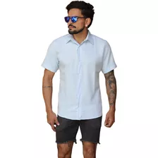 Camisa Social Listrada Masculina Manga Curta Slim Verão