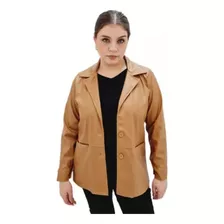 Camisaco Saco Engomado Eco Cuero Mujer Con Bolsillos Blazer 