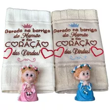 Kit 2 Toalinhas Bordadas Convite + 2 Anjinhos Decorativos