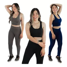 3 Kit Top E Legging Suplex Cintura Alta Caminhada Fitness