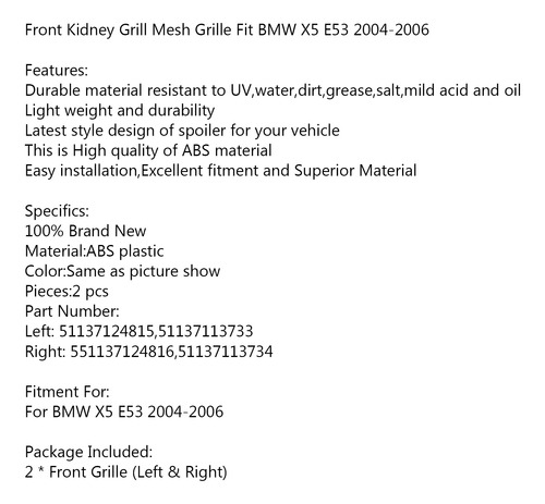Matte Front Kidney Grille Para Bmw X5 E53 X Series Foto 8