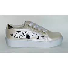 Tenis Plataforma Dorados Para Niña Con Snoopy