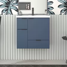 Gabinete Para Banheiro Com Cuba Conjunto Lavabo Pia Balcão Cor Da Pia Branco Cor Do Móvel Azul