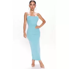 Vestido Ajustado De Tirantes Maxi Color Azul Jade Fashion